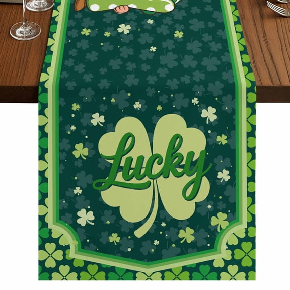 Table Runners 36 Inches Long Dress Scarves, St. Patrick's Day Farmhouse Kitchen Table Runner, Short Coffee Tablerunners, Lucky Shamrock Gnomes Spring Green 13x36 Inch