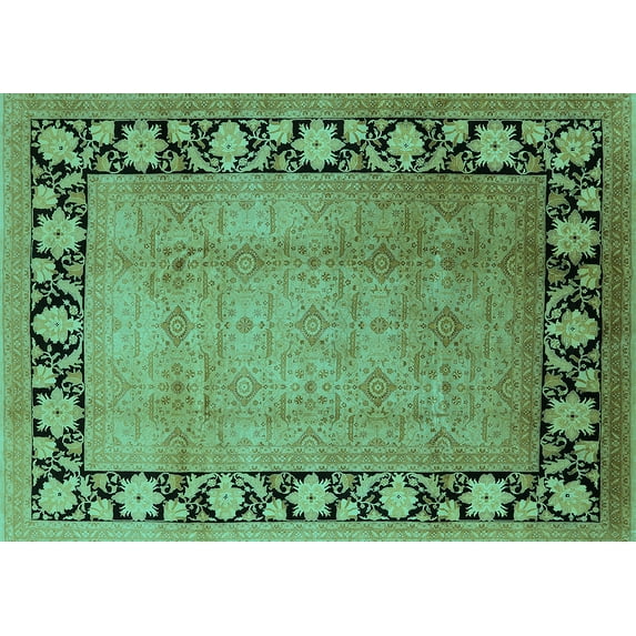Ahgly Company Indoor Rectangle Oriental Turquoise Blue Industrial Area Rugs, 8' x 12'