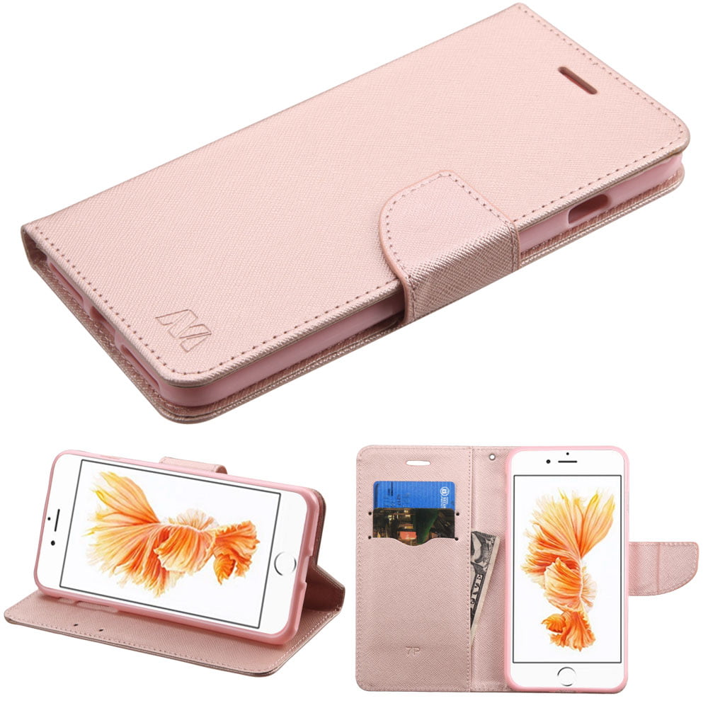 Diary Leather Wallet Case for iPhone 8 Plus / 7 Plus Rose Gold