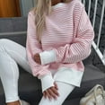 thumbnail image 2 of ZOELNIC Women's Striped Sweatshirt Long Sleeve with Side Slit, Casual Crewneck Pullover Top, L, 2 of 9