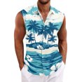 thumbnail image 4 of Hogleaql Mens Button Down Shirt Vest Sleeveless Hawaiian Tshirt Tropical Graphic Lounge Trendy Summer Beach Outfits Dark Blue M, 4 of 6