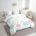 thumbnail image 4 of Manfei Lovely Rainbow 7pcs Bedding Comforter Set,Colorful Cartoon Clouds Queen Bedding Sets,Blue White Pink Queen Sheet Sets For Kids Girl, Microfiber Bedroom Decor Reversible, 4 of 9