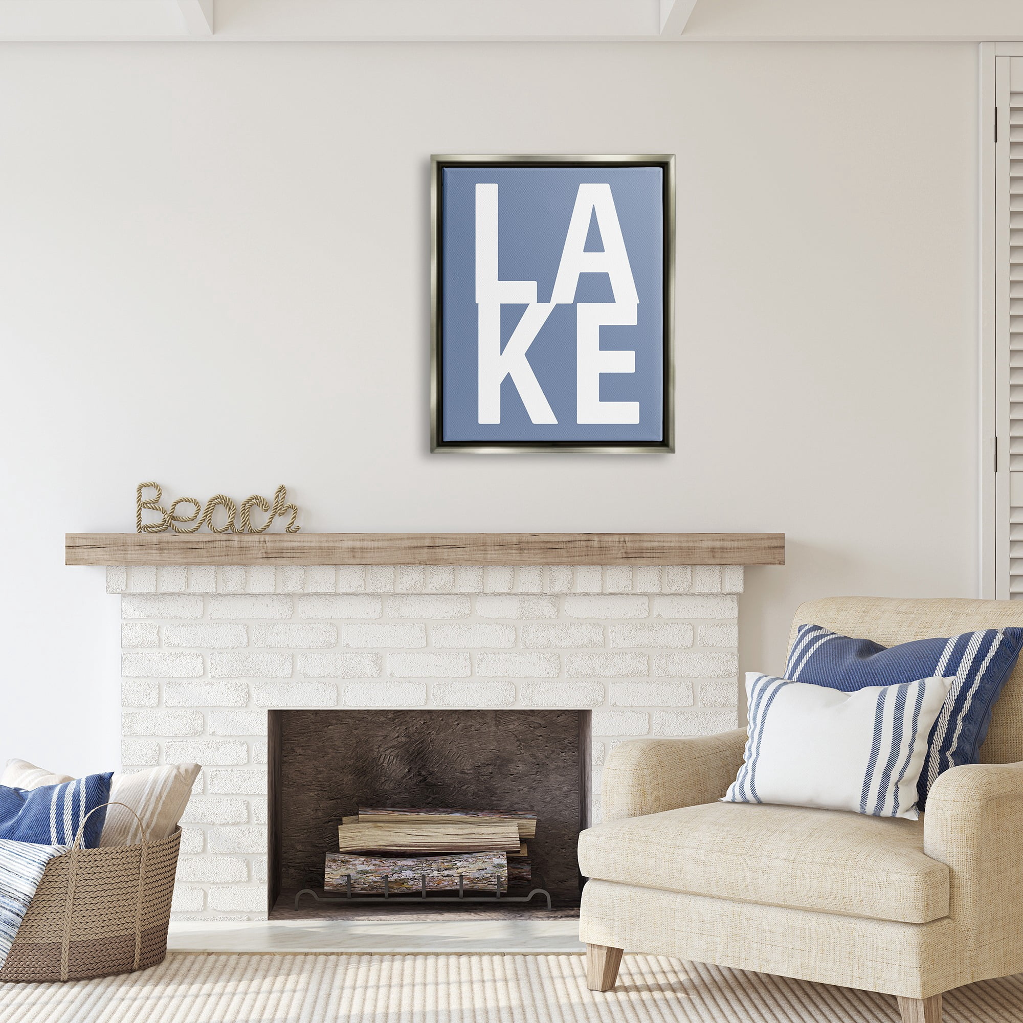 Stupell Industries Lake House Text Nature Painting Gray Floater Framed Canvas Art Print Wall Art, 25 x 31