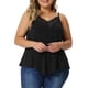 thumbnail image 1 of Camiseta sin mangas de encaje en la parte delantera para mujeres de talla grande, con tirantes finos, escote en V, talla 1X, color negro, 1 of 6