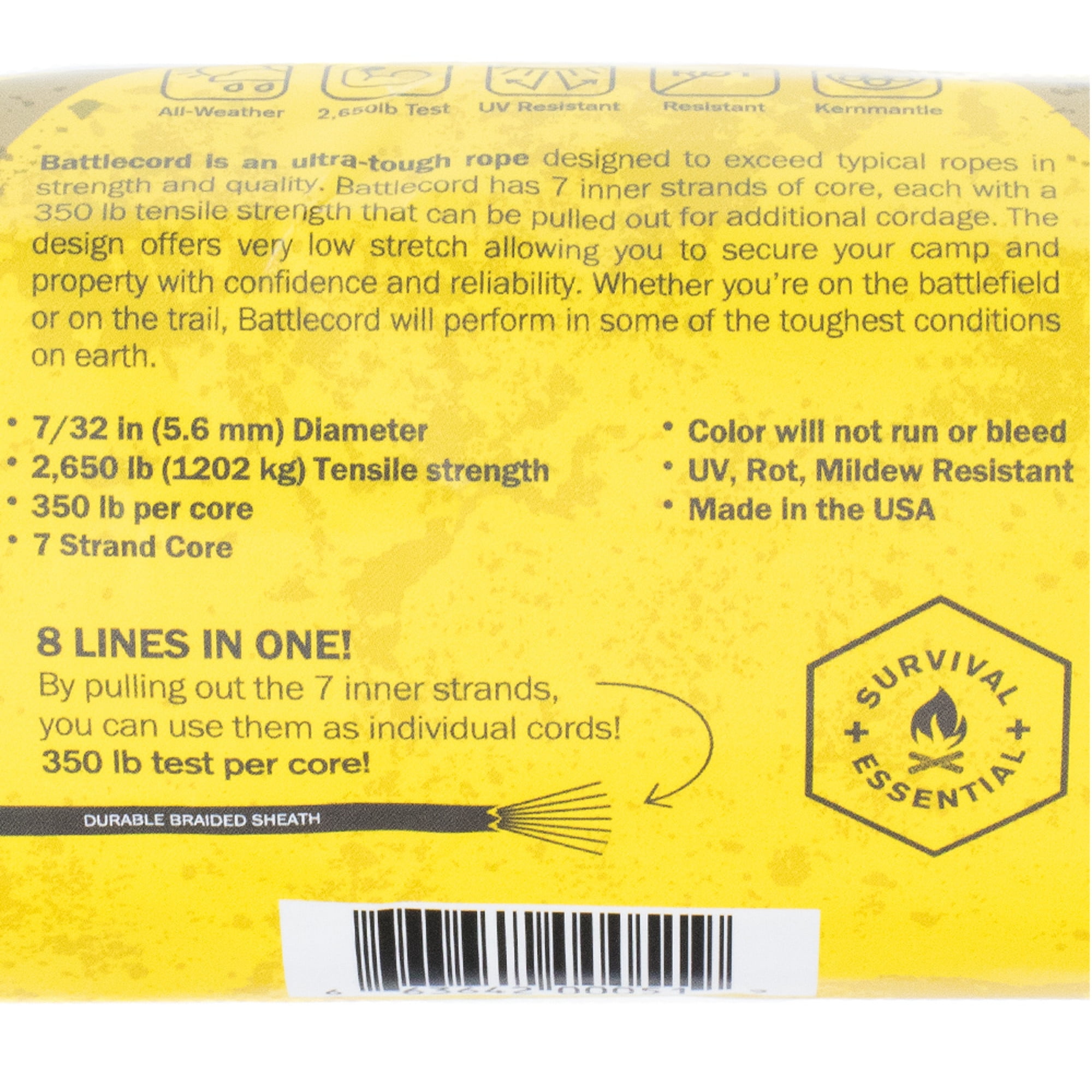 5.6mm BattleCord  Ultra Strong & Tough Rope  2650lb Tensile Strength  USA Made