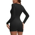 thumbnail image 3 of INSPIRE CHIC Women's Long Sleeves Shapewear Tummy Control Front Zipper Ribbed Boyshorts Leotard Jumpsuit L Black, 3 of 5