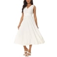thumbnail image 4 of Unique Bargains Robe Midi Plissée Sans Manches Décontractée Taille Haute Col en V Fluide à Volants Blanc L, 4 of 5