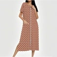 thumbnail image 2 of Fartey Women's Zipper Front Robes Cute Heart Print Short Sleeve Nightgown Long House Coat Full Length Loose Loungewear with Pockets Coffee 2XL, 2 of 8