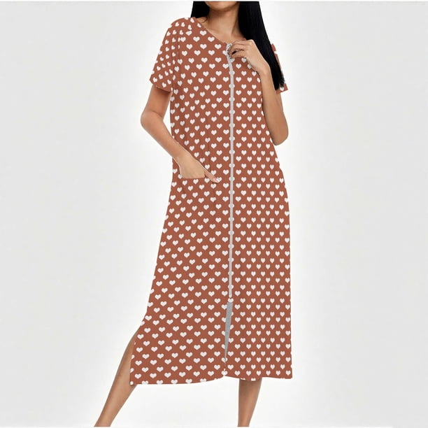 Camisón largo con cremallera para mujer, bata de punto, largo completo, color degradado, con bolsillos
