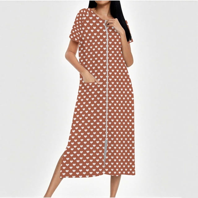 Camisón largo con cremallera para mujer, bata de punto, largo completo, color degradado, con bolsillos
