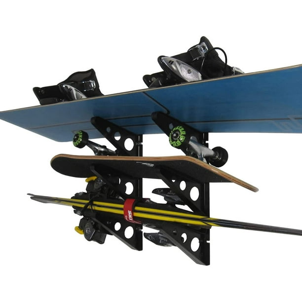 Glensam Porte-skis avec support de rangement mural en métal robuste, peut  contenir 2 paires de bâtons de ski et de planche à neige, pour garage,  intérieur et intérieur, peut supporter jusqu'à 45,4
