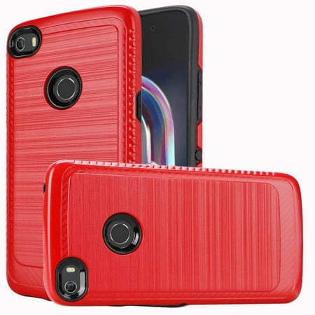 Alcatel Idol 5 Hybrid Case [Red Black] Slim Armor Brushed Metal