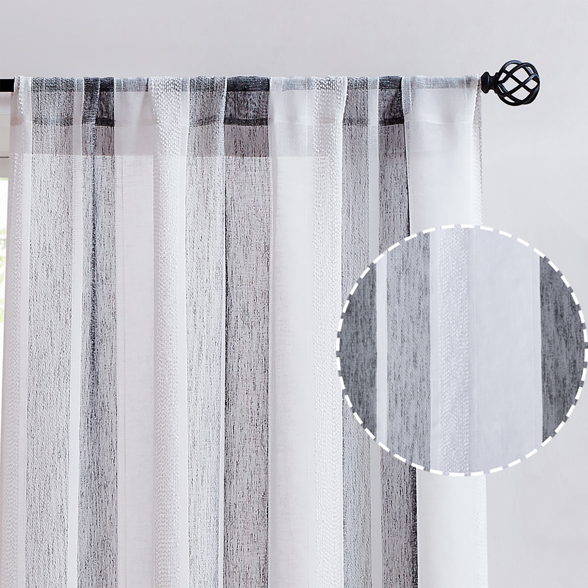 Uptown Home Rustic Linen Semi-Sheer Stripe Curtains, 50” x 95” (2 Panels)