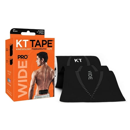10 Inch Wide Roll - KT Tape PRO Wide Synthetic Kinesiology Tape Roll - 10 Precut 10 Inch I Strips - Jet Black