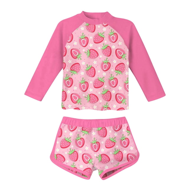 Odeerbi 2-10 Años Traje de Baño de Manga Larga Con Lycra Para Niñas Dos Piezas Traje de Baño de Entrenamiento Hawaiano Traje de Baño Con Estampado Floral Bañador Con Lycra Para Niñas