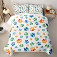 thumbnail image 2 of Homewish Colorful Dog Paw Bed Spread Queen,Cartoon Pet Themed Queen Coverlet Set,Orange Blue,3-Piece, 2 of 7