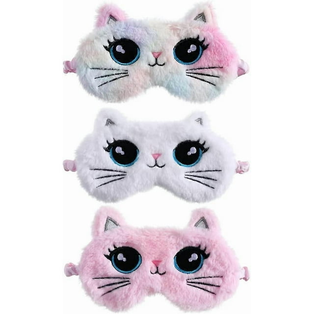 UBIUO 3 Pcs Cat Eye Mask for Sleeping Plush Cat Blindfold Mask Cartoon Sleep Eye Cover for Kids Eye Mask for Sleeping