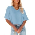 thumbnail image 2 of Dellytop Women Half Sleeve Drop Shoulder V Neck Basic Crop Tops, 2 of 4