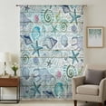 thumbnail image 2 of Teal Blue Coastal Semi Sheer Curtains Drapes for Living Room, Bedroom, French Doors Window 63 Inches Long, Nautical Starfish Shells Ocean Sea Rod Pocket Chiffon Curtain Drapery Voile Draperies Panel, 2 of 8