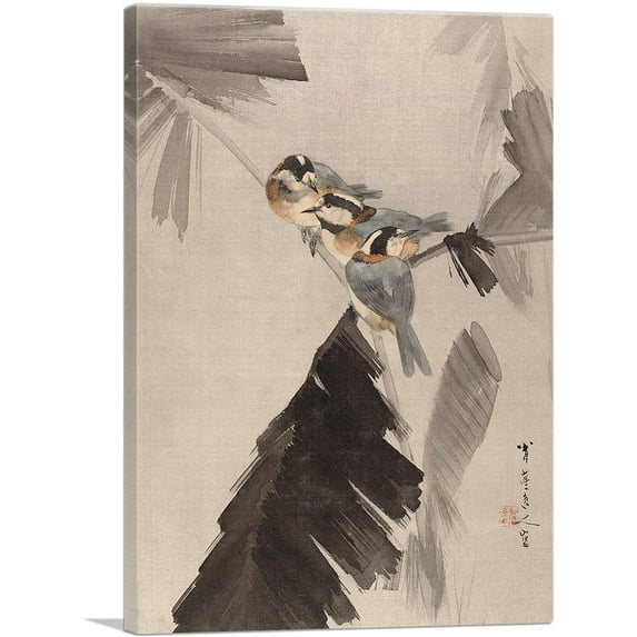 ARTCANVAS The Birds On a Branch 1887 Canvas Art Print by Watanabe Seitei - Size: 40" x 26" (0.75" Deep)