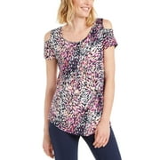 JM Collection Women's Printed Cold Shoulder Top Pink Size X-Large