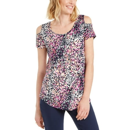 JM Collection Women's Printed Cold Shoulder Top Pink Size X-Large