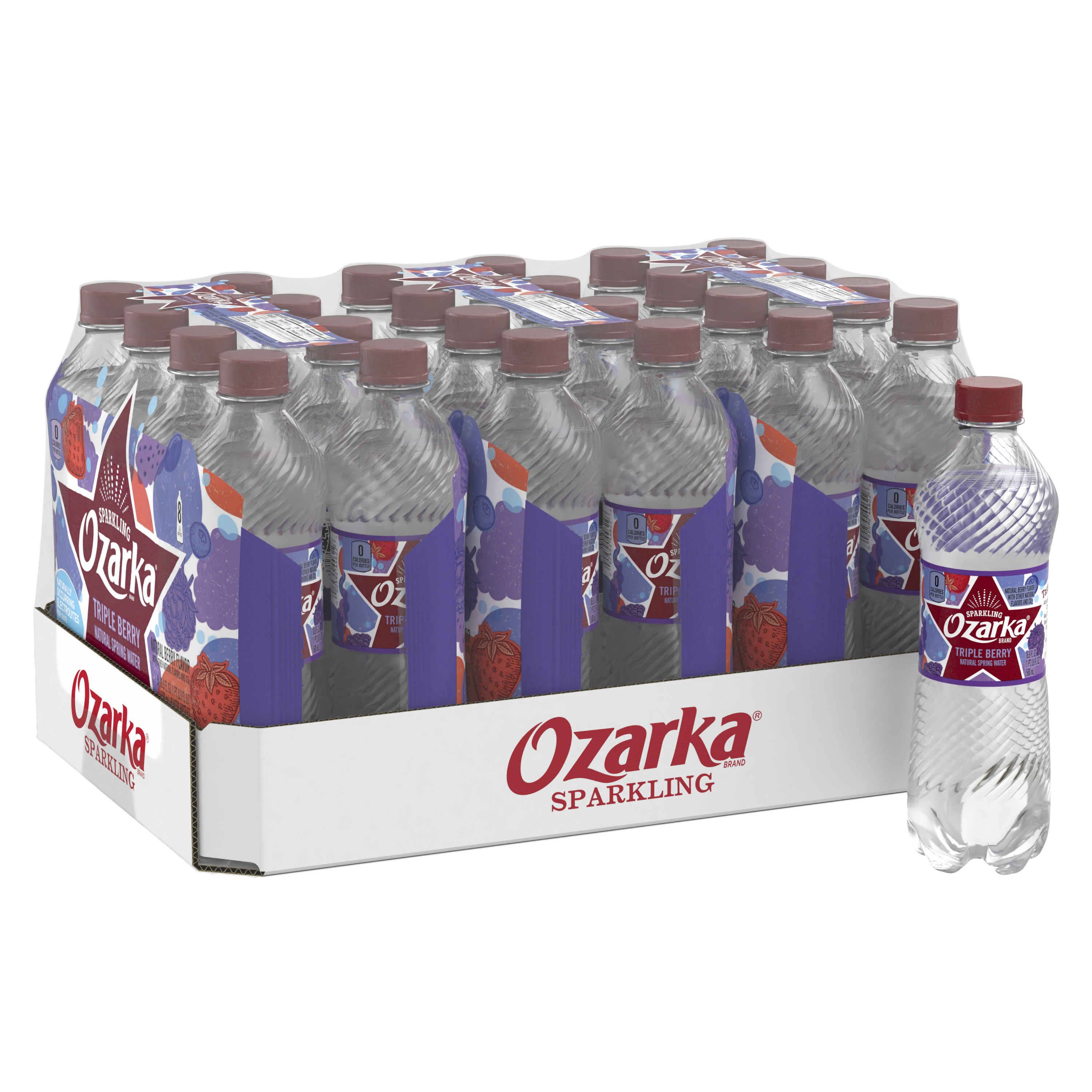 Ozarka Sparkling Water, Triple Berry, 16.9 oz. Bottles (24 Count)