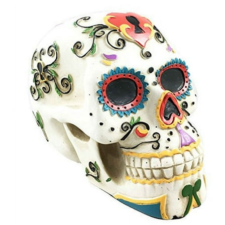 White Floral Sunny Day of the Dead Skull Resin Figurine Skeleton Dia De Muertos