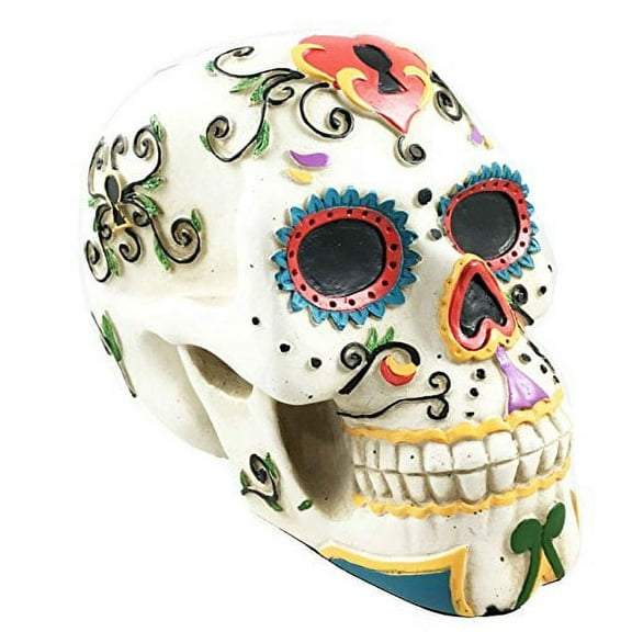 White Floral Sunny Day of the Dead Skull Resin Figurine Skeleton Dia De Muertos