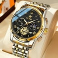 thumbnail image 3 of OLEVS Mens Watches Chronograph Business Dress Quartz Stainless Steel Waterproof Luminous Date Wrist Watch For Men Black Dial, 3 of 11