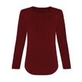 thumbnail image 3 of Women's Long Sleeve T-Shirt WCJM Women Blending Shirts Wine Long Sleeve Women's Fall Casual Solid Color Vertical Ruched Crew Neck T-Shirt Base Layer, 3 of 3