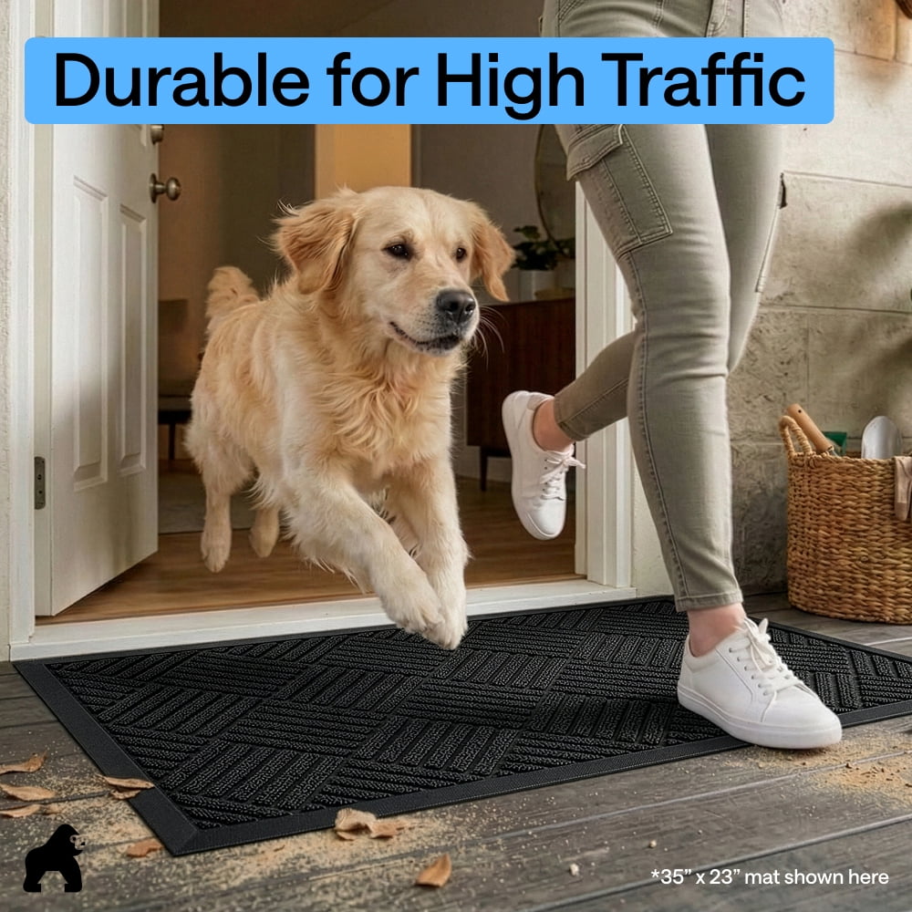 GORILLA GRIP Outside Doormat, WeatherMax Waterproof Indoor Outdoor Door Mat, 29x17 Black Diamond