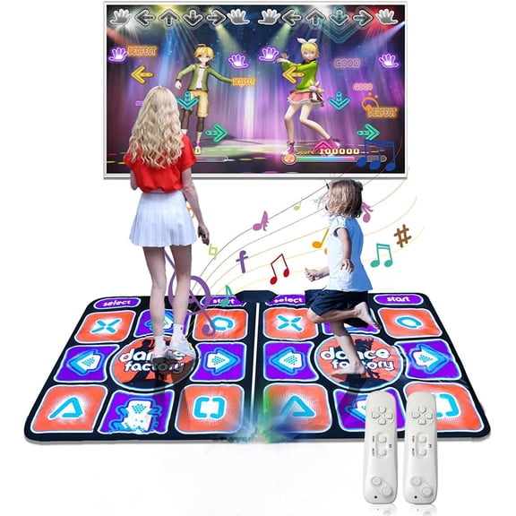 Dance Mat for Adults & Kids, 1 or 2-Player Multi-Function Classic Electronic Musical Wired Double Dance Pads for TV & PC, 168 Games & 100 Songs, Non-Slip Yoga Fitness for Family Game (5.4 x 3 Ft)