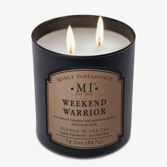 Manly Indulgence Classic  Weekend Warrior Scented Jar Candle, 2 Wick, 16.5 oz, 60 Hours Burn, Citrus