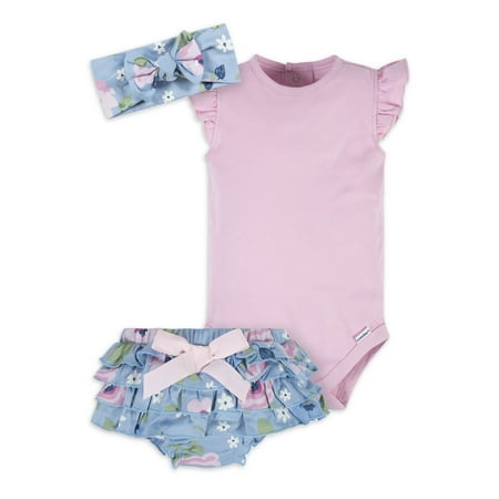 

Gerber Baby Girl Onesies Bodysuit Diaper Cover & Headband Outfit Set 3-Piece (0/3 Months - 12 Months)