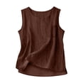 thumbnail image 3 of Women Cotton Linen Crew Neck Sleeveless Tank Top Solid Pocket Loose Casual Blouse 04-Coffee L, 3 of 4