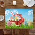 thumbnail image 4 of Easter Rabbits Blue Sky Placemats Set of 4,Wipeable Washable Table Mats for Dining Tables, Red Truck Eggs Place Mats for Kitchen Event Party Tabletop Decor, 4 of 9