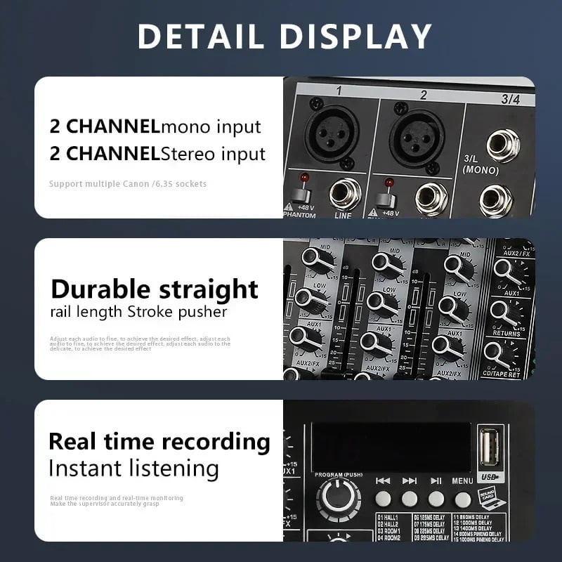 Mixer Sound 2x Mono Stereo Input 4 Channel Digital Mixing Console for DJ Stage