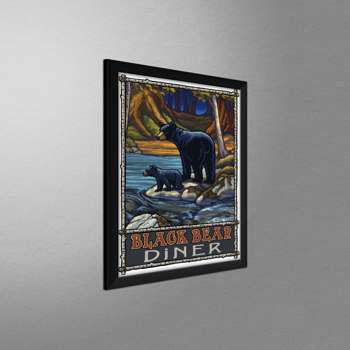 Black Bear Diner Bears In Stream Framed Art Print by Paul A. Lanquist.  Print Size: 18