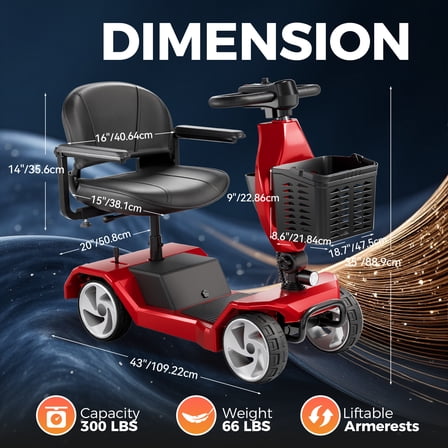 Edcsi Foldable Mobility Scooters for Seniors, 4 Wheel Lightweight Mobility Scooters for Adults, Powered Electric Wheelchair, Mobility Scooter with Seat, Folding Travel Motorized Scooter