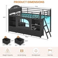 thumbnail image 2 of Mabor Twin Size Low Loft Bed with 6 Storage Drawers,Twin Loft Bed with Bookcase & LED Lights, Upholstered Headboard, Secret Play Space, Metal Bed Frame with Safety Guardrail & Inclined Ladder,Black, 2 of 9