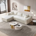 thumbnail image 3 of Modern 104’’ Modular Sectional Couch, Corduroy Fabric Comfortable L-Shape Sofa with Chaise Lounge, 5 Seater Sofa Sectional Sofa Couch For Livingroom, Bedroom, Apartment, White, 3 of 9