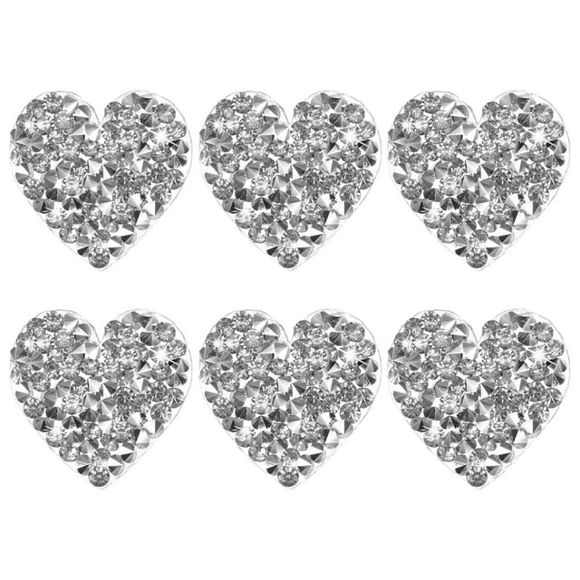 Uxcell 6-Pack Parches de Corazón de Strass para Planchar 2.5cm Apliques Adhesivos Plateados Brillantes para DIY/Ropa/Zapatos/Bolsas