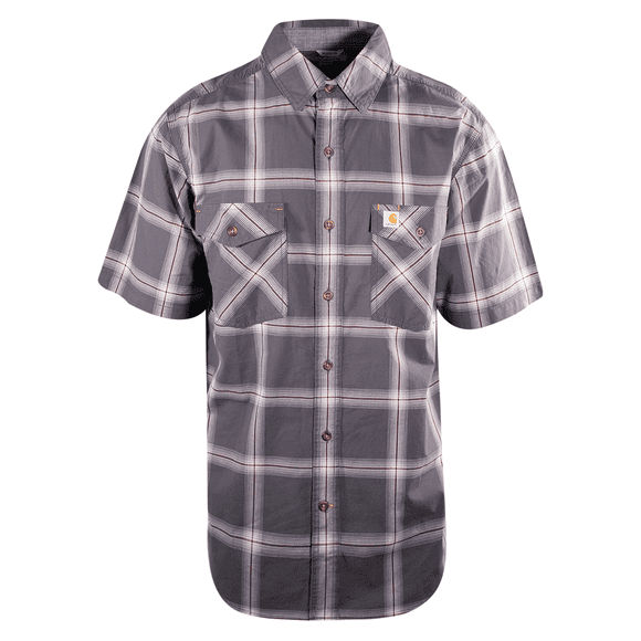 Carhartt Men's Grey Maroon White Lightweight Relaxed Fit S/S Woven Shirt (S12)