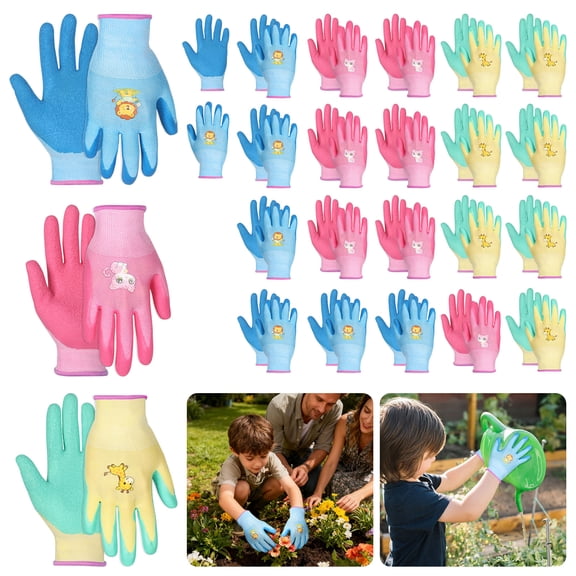 TMWEFUSC 24 Pairs Kids Gardening Gloves Non Slip Children Yard Work Glove Latex Coated Garden Hand Covers for Girls Boys Toddlers Outdoor, S(Suitable for Aged 3-5)