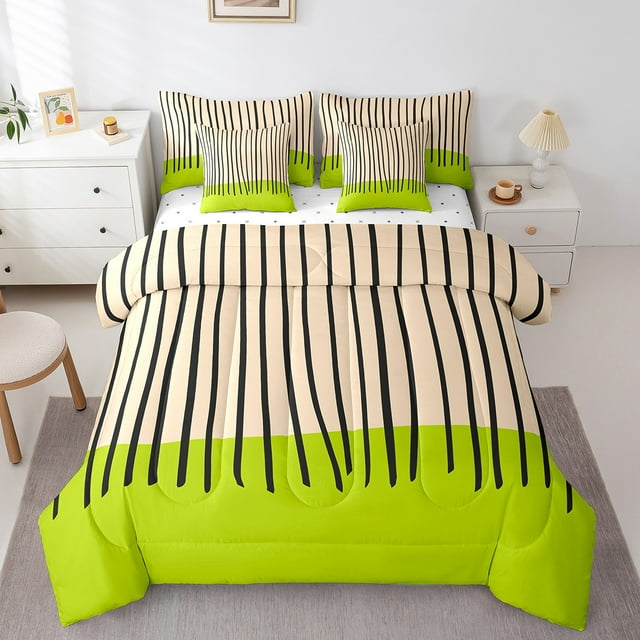 Erosebridal Abstract Stripes Bedding Sets Twin Size,Geometric Lines Comforter Sets with Sheets,Mid Century Bed in a Bag Twin size,Microfiber Teenager Bedroom Decor,Reversible,7pcs