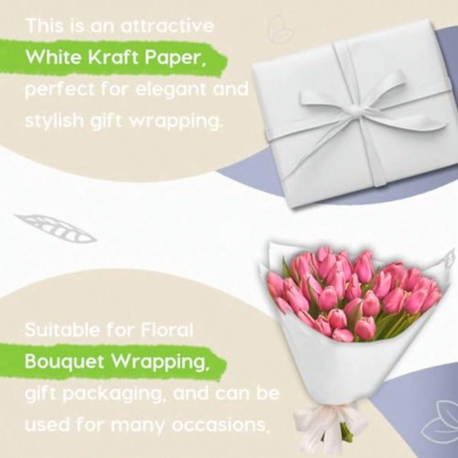 36 x 1440 120' White Kraft Paper Roll for Craft Bulletin Board Paper Art Table Covering Crafting Gift Wrapping Bouquet Packing Parcel 80GSM 55LB (White 36 x 120')