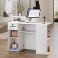 thumbnail image 3 of Advwin Modern Reception Desk with LED Light, Power Outlets, Lockable Drawer & Storage Shelves, Front Desk Counter Table for Office, Lobby, Spa, Nail Salon, White, 3 of 10