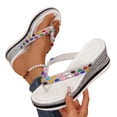 thumbnail image 4 of Casual Women's Wedge Sandals Bohemian Style Round Toe Wedge Slippers, Open Toe Rhinestone Flip Flops for Summer, 4 of 9