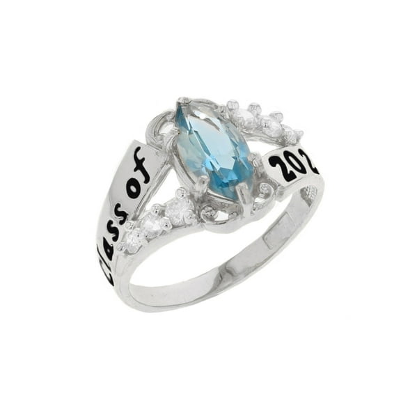 JackAni 14k Gold Simulated Aquamarine March Birthstone 2026 Class Graduation Ring - Size 5.00